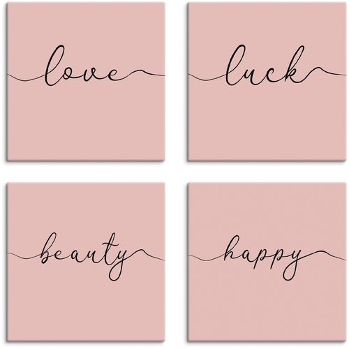 4062144354506 - Leinwandbild ARTLAND Liebe Glück Schönheit Frohsinn Bilder Gr B H 40 cm x 40 cm Leinwandbild Sprüche & Texte quadratisch 4 St pink Bild Leinwandbild Leinwandbilder Bilder 4er Set verschiedene Größen