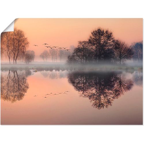 4057738024293 - Wandbild ARTLAND Früh morgens am See Bilder Gr B H 60 cm x 45 cm Poster Gewässer 1 St orange Bild Kunstdruck Kunstdrucke Bilder als Leinwandbild Wandaufkleber oder Poster in versch Größen