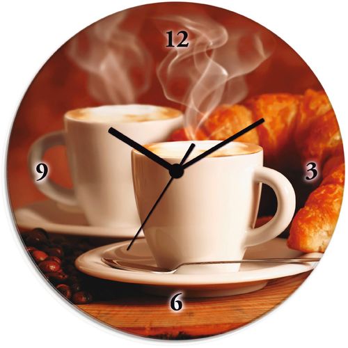 4062144346983 - Wanduhr ARTLAND Dampfender Cappuccino und Croissant Wanduhren Gr T 18 cm Funkuhr braun Wanduhren wahlweise mit Quarz- oder Funhuhrwerk lautlos ohne Tickgeräusche
