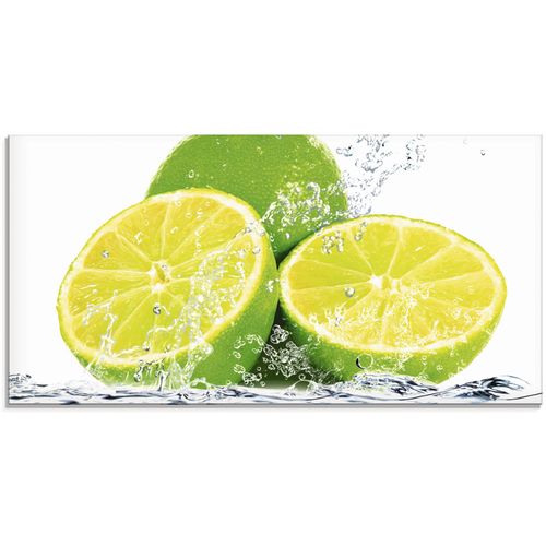 4058661595607 - Glasbild ARTLAND Limette mit Spritzwasser Bilder Gr B H 60 cm x 30 cm Lebensmittel 1 St gelb Glasbilder Bilder in verschiedenen Größen
