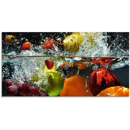4055327768146 - Glasbild ARTLAND Spritzendes Obst auf dem Wasser Bilder Gr B H 60 cm x 30 cm Lebensmittel 1 St bunt Glasbilder Bilder in verschiedenen Größen