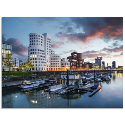 4057738871873 - Glasbild ARTLAND Düsseldorf Medienhafen Bilder Gr B H 80 cm x 60 cm Glasbild Deutschland Querformat 1 St beige (naturfarben) Bild Glasbild Glasbilder Bilder in verschiedenen Größen