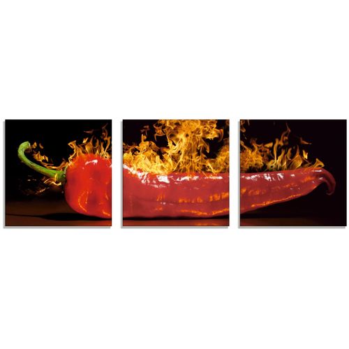 4055327048002 - Glasbild ARTLAND Roter scharfer Chilipfeffer Bilder Gr B H 20 cm x 20 cm Lebensmittel 3 St rot Glasbilder Bilder in verschiedenen Größen