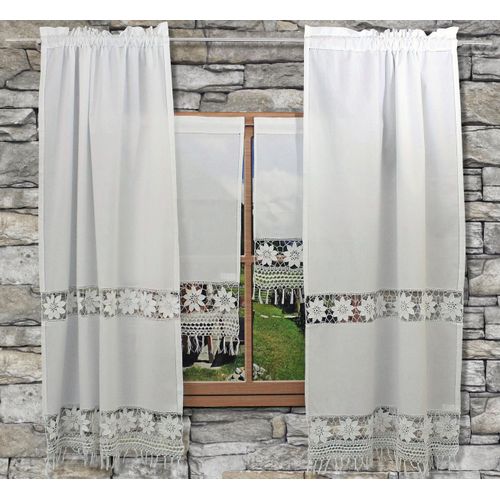 4056837012262 - Gardine HOSSNER - ART OF HOME DECO ugspitze Gardinen Gr 180 cm Stangendurchzug 90 cm weiß Landhaus Gardinen Gardine Häkelspitze - ECHTE HANDARBEIT