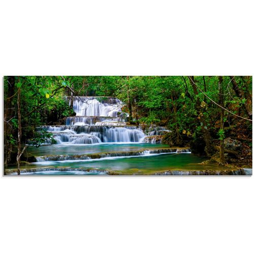 4055327057806 - Glasbild ARTLAND Tiefen Wald Wasserfall Bilder Gr B H 125 cm x 50 cm Glasbild Gewässer 1 St grün Glasbilder in verschiedenen Größen
