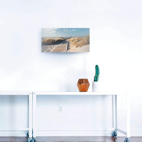 4059745860086 - Wanduhr ARTLAND Nordseestrand auf Langeoog - Steg Wanduhren Gr B H T 60 cm x 30 cm x 03 cm Quarzuhr beige (natur) Wanduhren 3D Optik gebogen mit Quarz- oder Funkuhrwerk versch Größen