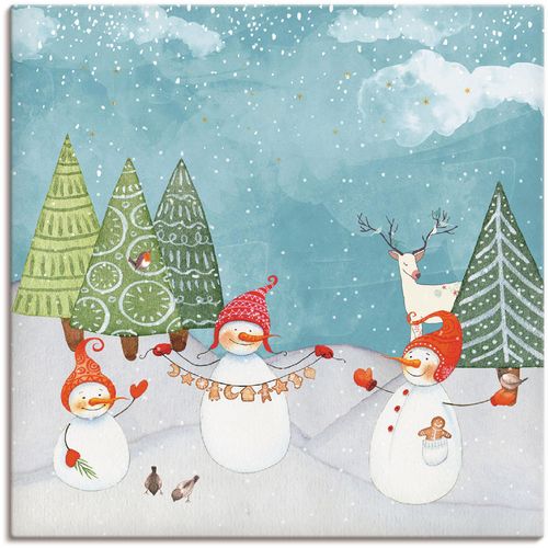 4059745671965 - Wandbild ARTLAND Schneemänner und Tierfreunde Bilder Gr B H 50 cm x 50 cm Leinwandbild Weihnachten 1 St blau Bild Kunstdruck Leinwandbild Kunstdrucke Bilder als Alubild Leinwandbild Wandaufkleber oder Poster in versch Größen