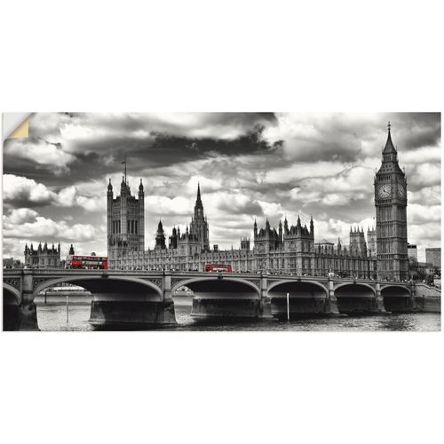 4057738518952 - Wandbild ARTLAND London Westminster Bridge & Red Buses Bilder Gr B H 150 cm x 75 cm Wandaufkleber - Vinyl Großbritannien 1 St schwarz Bild Kunstdruck Metallbild Metallbilder Bilder als Alubild Leinwandbild Wandaufkleber oder Poster in versch Größen