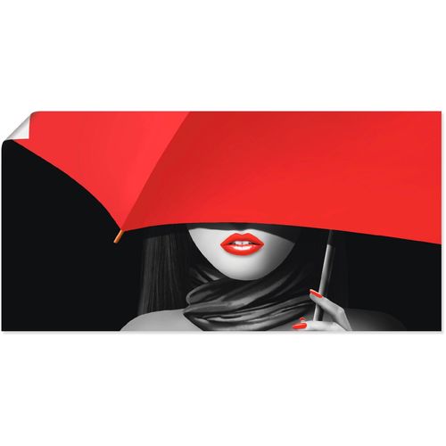 4059745175616 - Wandbild ARTLAND Rote Lippen unter dem Regenschirm Bilder Gr B H 100 cm x 50 cm Poster Frau 1 St rot Bild Kunstdruck Kunstdrucke Bilder als Alubild Leinwandbild Wandaufkleber oder Poster in versch Größen