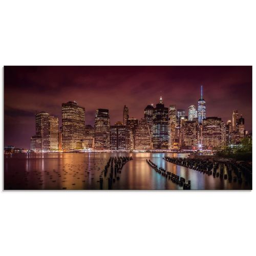 4059745818520 - Glasbild ARTLAND New York City Impression bei Nacht Bilder Gr B H 100 cm x 50 cm Glasbild Amerika Querformat 1 St rot Bild Glasbild Glasbilder Bilder in verschiedenen Größen