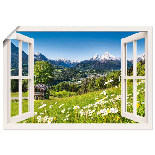 4057738335665 - Wandbild ARTLAND Fensterblick Bayerischen Alpen Bilder Gr B H 130 cm x 90 cm Poster Berge Querformat 1 St weiß Bild Leinwandbild Kunstdrucke Bilder als Alubild Leinwandbild Wandaufkleber oder Poster in versch Größen