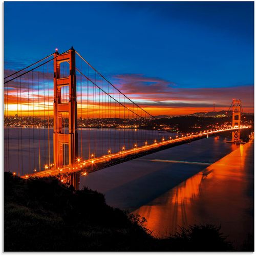4055327767804 - Glasbild ARTLAND The Golden Gate Bridge am frühen Morgen Bilder Gr B H 30 cm x 30 cm Brücken 1 St blau Glasbilder Bilder in verschiedenen Größen
