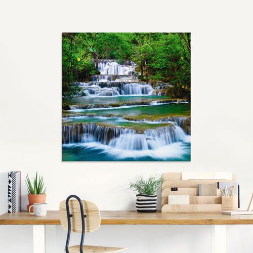 4058661624154 - Glasbild ARTLAND Tiefen Wald Wasserfall Bilder Gr B H 100 cm x 50 cm Glasbild Gewässer 1 St grün Glasbilder in verschiedenen Größen