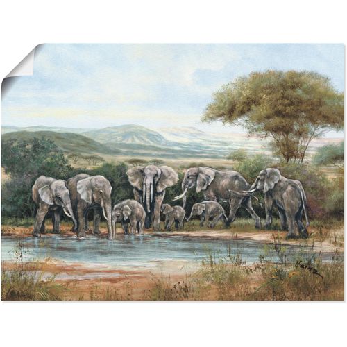 4062144590195 - Wandbild ARTLAND Elefantenfamilie Bilder Gr B H 80 cm x 60 cm Wandaufkleber - Vinyl Elefanten Bilder Querformat 1 St grün Kunstdrucke als Alubild Leinwandbild Wandaufkleber oder Poster in versch Größen