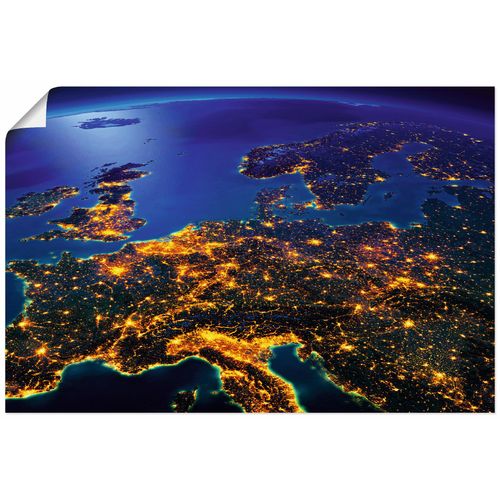 4062144058176 - Wandbild ARTLAND Zentral Europa vom Weltraum Bilder Gr B H 90 cm x 60 cm Poster Weltall & Kosmos Querformat 1 St gelb Bild Poster Bilder als Alubild Leinwandbild Wandaufkleber oder in versch Größen