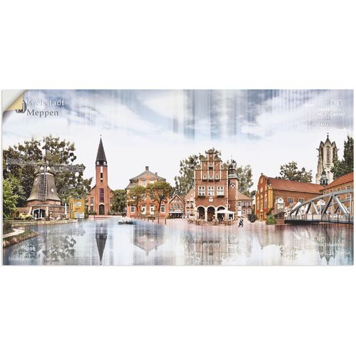 4062144307410 - Wandbild ARTLAND Meppen Skyline Abstrakte Collage Bilder Gr B H 60 cm x 30 cm Wandaufkleber - Vinyl Deutschland 1 St blau Bild Kunstdruck Leinwandbild Kunstdrucke Bilder als Leinwandbild Wandaufkleber oder Poster in versch Größen