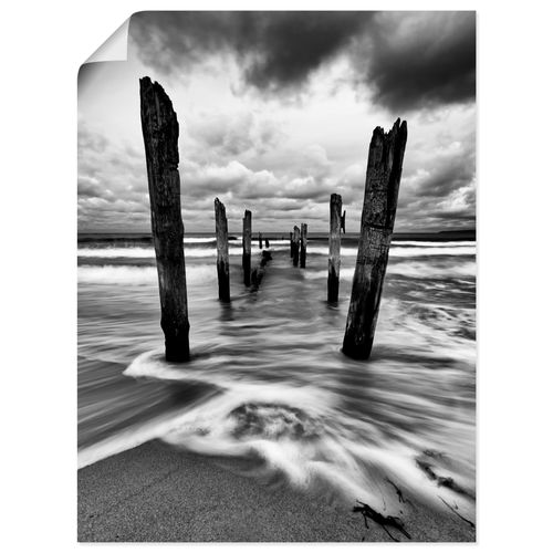 4062144226025 - Wandbild ARTLAND Holzstangen am Ostseestrand Bilder Gr B H 45 cm x 60 cm Poster Küste Hochformat 1 St schwarz Bild Poster Bilder als Alubild Leinwandbild Wandaufkleber oder in versch Größen