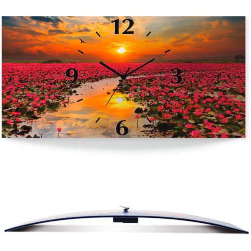 4059745812405 - Wanduhr ARTLAND Sonnenschein blühende Lotusblume Wanduhren Gr B H T 60 cm x 30 cm x 03 cm Quarzuhr orange Wanduhren 3D Optik gebogen mit Quarz- oder Funkuhrwerk versch Größen