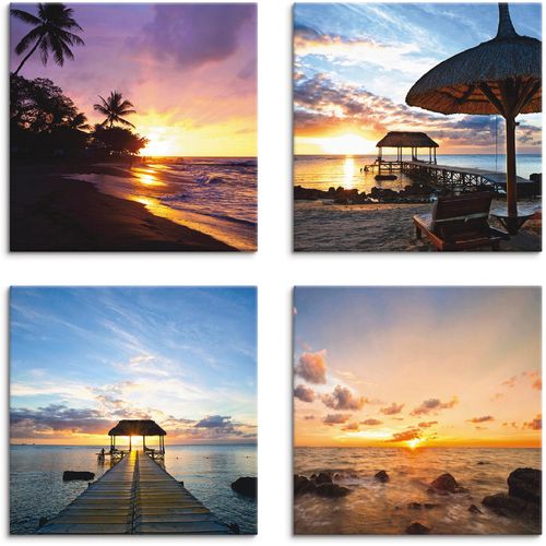 4059745783125 - Leinwandbild ARTLAND Sonnenuntergang am Strand Bilder Gr B H 40 cm x 40 cm Leinwandbild Sonnenaufgang & -untergang quadratisch 4 St braun Bild Leinwandbild Leinwandbilder Bilder 4er Set verschiedene Größen