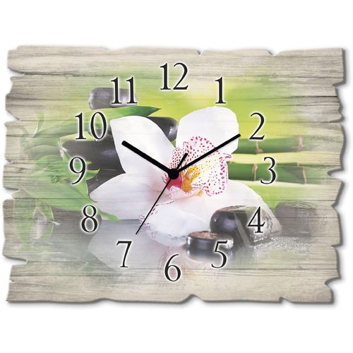 4062144357422 - Wanduhr ARTLAND Spa Steine Bambus Zweige Orchidee Wanduhren Gr B H T 40 cm x 30 cm x 06 cm Quarzuhr grün Wanduhren wahlweise mit Quarz- oder Funhuhrwerk lautlos ohne Tickgeräusche