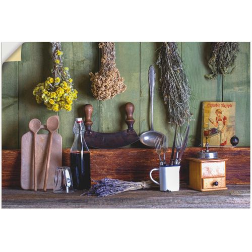 4062144634851 - Wandbild ARTLAND Rustikale Küchenszene Bilder Gr B H 120 cm x 80 cm Wandaufkleber - Vinyl Innenarchitektur Querformat 1 St grün Kunstdrucke als Alubild Leinwandbild Wandaufkleber oder Poster in versch Größen