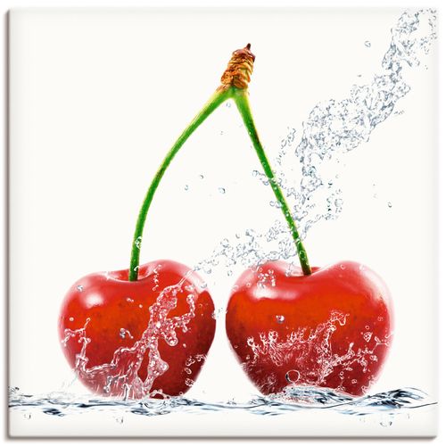 4055327254793 - Wandbild ARTLAND Kirschen mit Spritzwasser Bilder Gr B H 30 cm x 30 cm Leinwandbild Lebensmittel quadratisch 1 St rot Bild Metallbild Metallbilder Bilder als Alubild Leinwandbild Wandaufkleber oder Poster in versch Größen