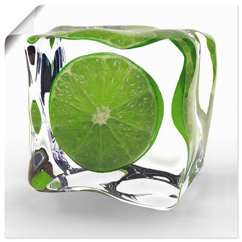 4055327613101 - Wandbild ARTLAND Limette im Eiswürfel Bilder Gr B H 50 cm x 50 cm Poster Lebensmittel quadratisch 1 St grün Bild Poster Bilder als Alubild Leinwandbild Wandaufkleber oder in versch Größen