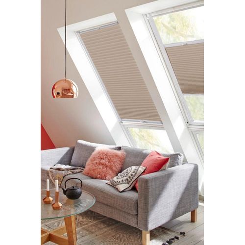 4001442780280 - Dachfensterplissee StartUp Style Honeycomb VD Plissees Gr 1159 cm zweiseitig verschiebbar 1174 cm beige (sand weiß) Dachfensterplissees mit Führungsschienen