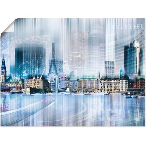 4055327574358 - Wandbild ARTLAND Hamburg Skyline Collage I Bilder Gr B H 60 cm x 45 cm Poster Deutschland 1 St lila Bild Kunstdruck Leinwandbild Kunstdrucke Bilder als Leinwandbild Wandaufkleber oder Poster in versch Größen