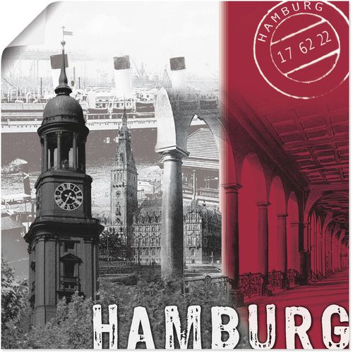 4055327278027 - Wandbild ARTLAND Hamburg_ bordeauxrot Bilder Gr B H 50 cm x 50 cm Poster Deutschland 1 St rot Bild Poster Bilder als Alubild Leinwandbild Wandaufkleber oder in versch Größen