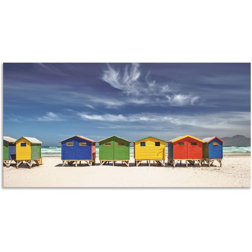 4062144643648 - Wandbild ARTLAND Bunte Strandhäuser bei Kapstadt Bilder Gr B H 150 cm x 75 cm Alu-Dibond-Druck Strandbilder Querformat 1 St bunt Kunstdrucke als Alubild Leinwandbild Wandaufkleber oder Poster in versch Größen