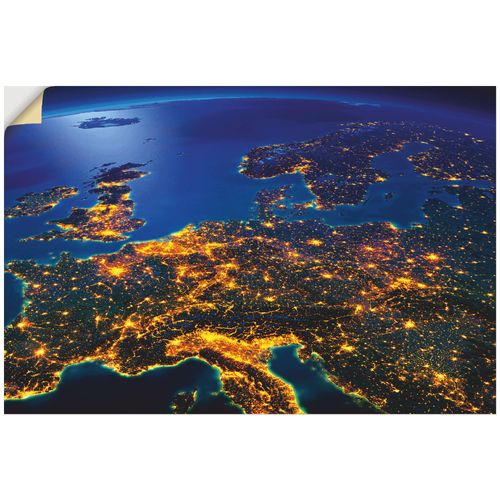 4062144058152 - Wandbild ARTLAND Zentral Europa vom Weltraum Bilder Gr B H 90 cm x 60 cm Wandaufkleber - Vinyl Weltall & Kosmos Querformat 1 St gelb Bild Poster Bilder als Alubild Leinwandbild Wandaufkleber oder in versch Größen