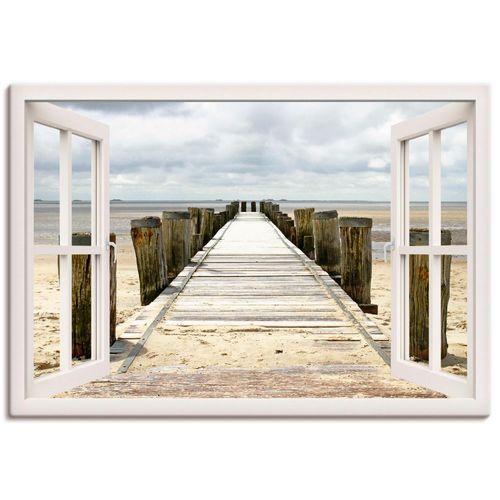 4055327354875 - Wandbild ARTLAND Fensterblick - Steg ins Watt Bilder Gr B H 130 cm x 90 cm Leinwandbild Fensterblick Querformat 1 St weiß Bild Poster Bilder als Leinwandbild Wandaufkleber oder in versch Größen
