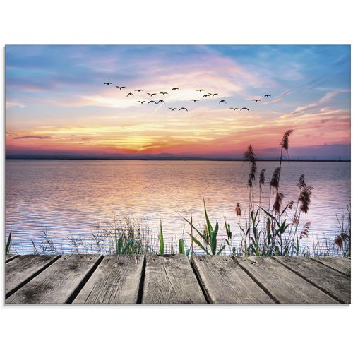 4058661637697 - Glasbild ARTLAND Der See in den Farben der Wolken Bilder Gr B H 80 cm x 60 cm Glasbild Gewässer 1 St blau Glasbilder in verschiedenen Größen