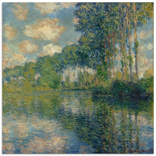 4058661172273 - Glasbild ARTLAND Pappeln an der Epte Bilder Gr B H 40 cm x 40 cm Glasbild Gewässer quadratisch 1 St blau Bild Glasbild Glasbilder Bilder in verschiedenen Größen