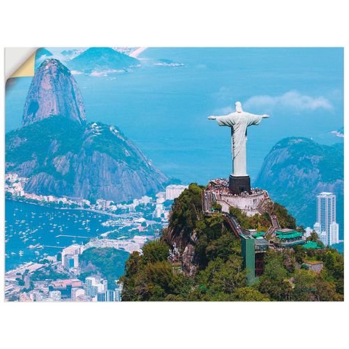 4057738319955 - Wandbild ARTLAND Rio de Janeiro mit Cristo Bilder Gr B H 40 cm x 30 cm Wandaufkleber - Vinyl Gebäude Querformat 1 St blau Bild Leinwandbild Kunstdrucke Bilder als Alubild Leinwandbild Wandaufkleber oder Poster in versch Größen