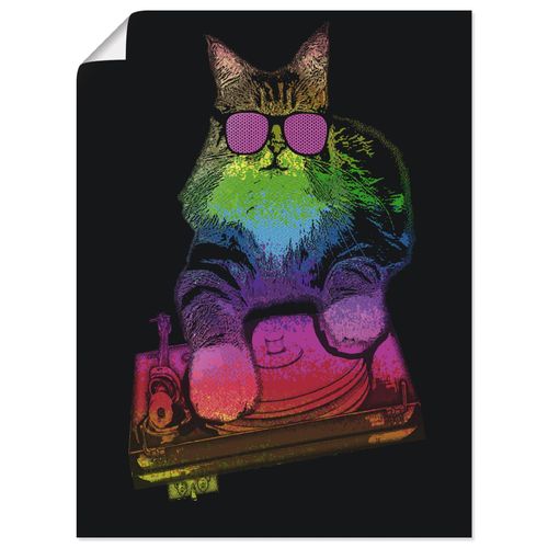 4059745990226 - Wandbild ARTLAND Witzige DJ Katze Party Musik Bilder Gr B H 30 cm x 40 cm Poster Humor Hochformat 1 St bunt Bild Poster Bilder als Alubild Leinwandbild Wandaufkleber oder in versch Größen