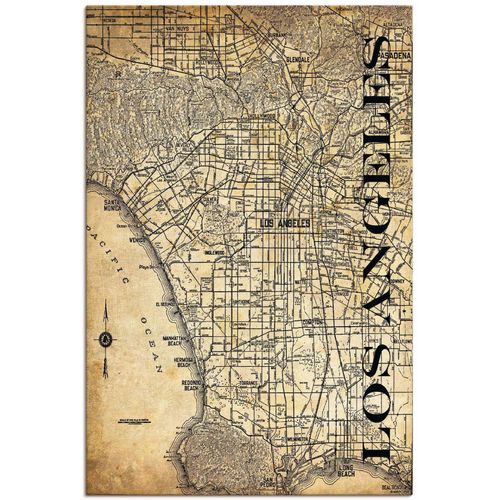 4062144188750 - Wandbild ARTLAND Los Angeles Karte Straßen Sepia Bilder Gr B H 20 cm x 30 cm Leinwandbild Amerika Hochformat 1 St beige (natur) Bild Poster Bilder als Alubild Leinwandbild Wandaufkleber oder in versch Größen