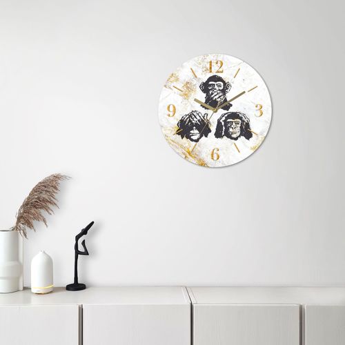 4062144890523 - Wanduhr Affen - Glas Ø 30cm Wanduhren Gr B H T 30 cm x 30 cm x 18 cm Funkuhr schwarz Wanduhren analog 30 cm