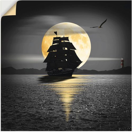 4062144318560 - Wandbild ARTLAND Ein Schiff mit schwarzen Segeln Bilder Gr B H 70 cm x 70 cm Wandaufkleber - Vinyl Boote & Schiffe 1 St schwarz Bild Kunstdruck Leinwandbild Kunstdrucke Bilder als Leinwandbild Wandaufkleber oder Poster in versch Größen