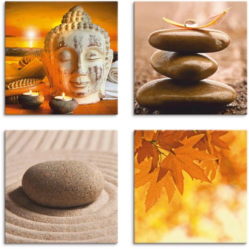 4062144353820 - Leinwandbild ARTLAND Buddha-Statue Zen Garten Massagesteine Bilder Gr B H 30 cm x 30 cm Leinwandbild Zen quadratisch 4 St braun Bild Leinwandbild Leinwandbilder Bilder 4er Set verschiedene Größen