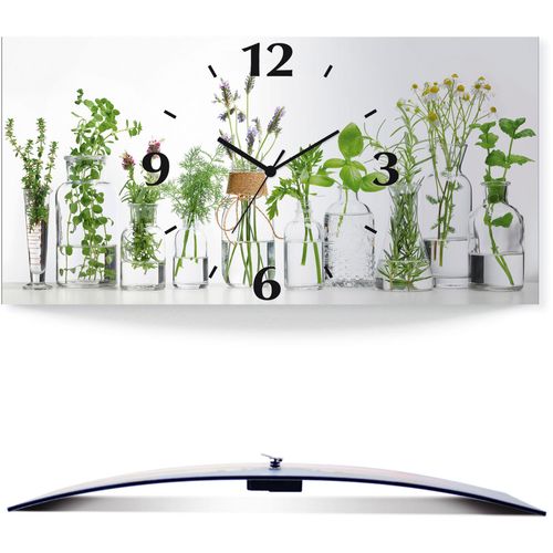 4062144605356 - Wanduhr ARTLAND Öle mit Kräutern Wanduhren Gr B H T 60 cm x 30 cm x 03 cm Funkuhr grün Wanduhren 3D Optik gebogen mit Quarz- oder Funkuhrwerk versch Größen
