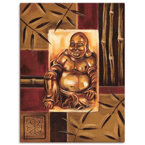 4057738451495 - Wandbild ARTLAND Lachender Buddha Bilder Gr B H 45 cm x 60 cm Leinwandbild Religion Hochformat 1 St braun Bild Poster Bilder als Leinwandbild Wandaufkleber oder in versch Größen