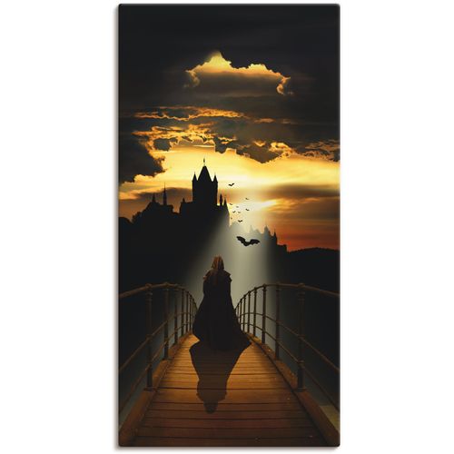 4059745176835 - Wandbild ARTLAND Der Mönch auf dem Weg zur Burg Bilder Gr B H 30 cm x 60 cm Leinwandbild Dark Fantasy 1 St braun Bild Kunstdruck Poster Bilder als Alubild Leinwandbild Wandaufkleber oder in versch Größen