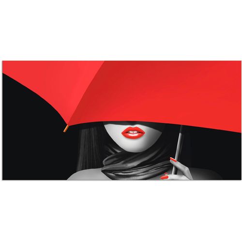 4059745175432 - Wandbild ARTLAND Rote Lippen unter dem Regenschirm Bilder Gr B H 60 cm x 30 cm Alu-Dibond-Druck Frau 1 St rot Bild Kunstdruck Kunstdrucke Bilder als Alubild Leinwandbild Wandaufkleber oder Poster in versch Größen