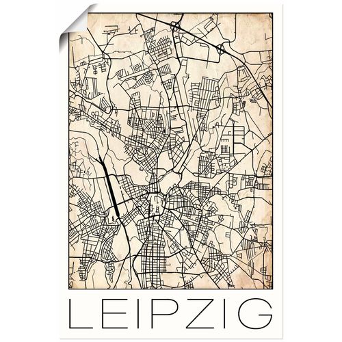 4062144056356 - Wandbild ARTLAND Retro Karte Leipzig Deutschland Grunge Bilder Gr B H 60 cm x 90 cm Poster Deutschland Hochformat 1 St beige (naturfarben) Bild Poster Bilder als Alubild Leinwandbild Wandaufkleber oder in versch Größen