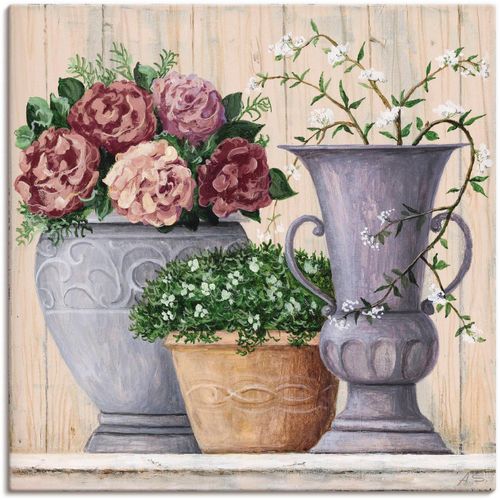 4055327223027 - Wandbild ARTLAND Antike Blumen_hell Bilder Gr B H 40 cm x 40 cm Leinwandbild Vasen & Töpfe 1 St beige (naturfarben) Bild Metallbild Metallbilder Bilder als Alubild Leinwandbild Wandaufkleber oder Poster in versch Größen