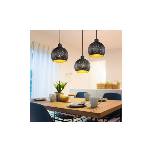 4059157178731 - Etc-shop - Hängelampe schwarz Hängelampe Esstisch Pendelleuchte 3 flammig Holz dunkelbraun Metall goldfarben 3x E27 Fassungen DxH 20x225 cm