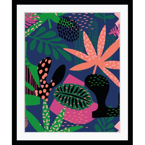 4049009848516 - Bild QUEENCE Joanna Bilder Gr B H 50 cm x 60 cm Wandbild Blätter Hochformat bunt (blau pink grün) Kunstdrucke Blätter Dschungel gerahmt Natur