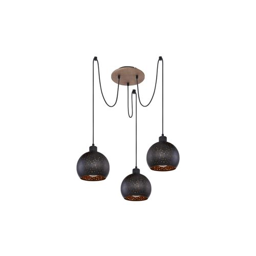 4059157343962 - Etc-shop - Hängelampe Esstisch Pendelleuchte 3 flammig schwarz Holz dunkelbraun Metall goldfarben 3x E27 Fassungen DxH 20x225 cm